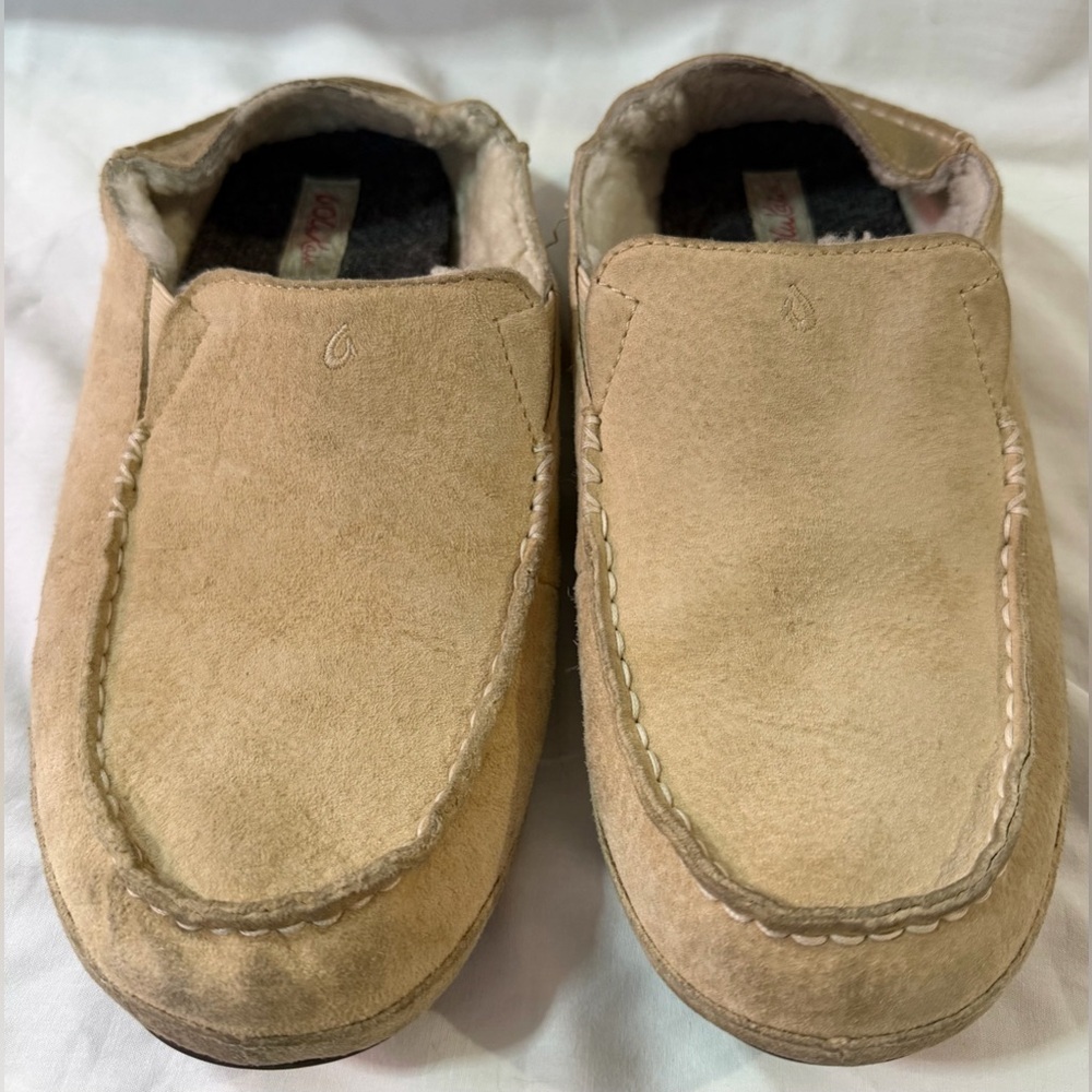 Olukai Moloa Premium Leather Women’s Slipper Kona Pre Owned Real Fur Sheer Sz 10